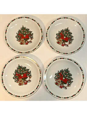Set Of 4 Ten Strawberry Street  O Christmas Tree 1987 Dessert Plates 7"